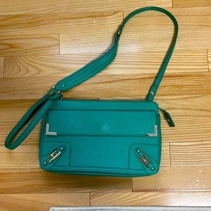 Rebecca Minkoff emerald green leather crossbody with 3 exterior pockets